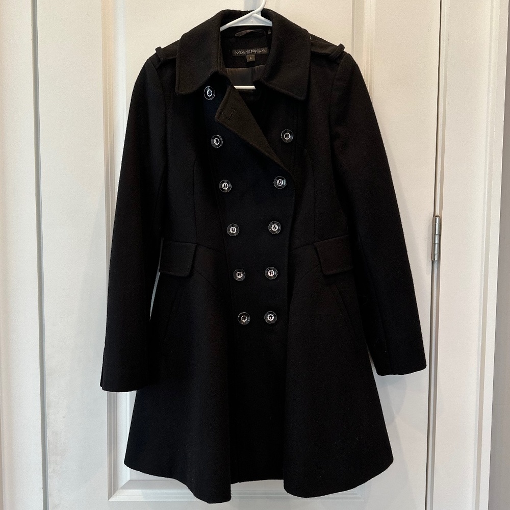 Via Spiga black women's double-breasted wool skater coat, size 6